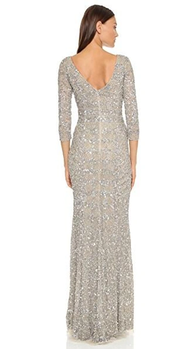 Shop Theia V Back Sequin Gown In Platinum