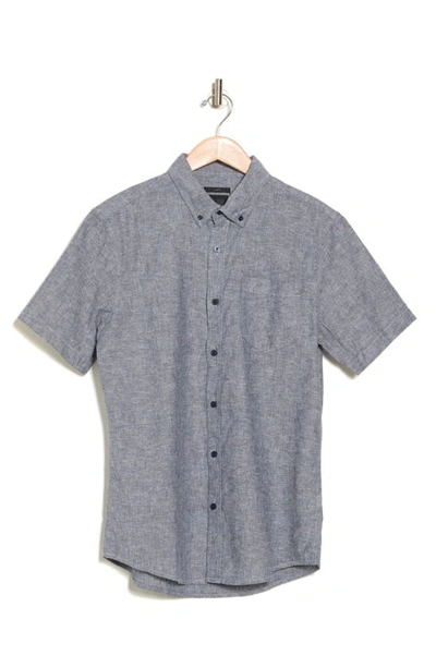 Shop 14th & Union Slim Fit Short Sleeve Linen Blend Button-down Shirt In Navy Blazer- White