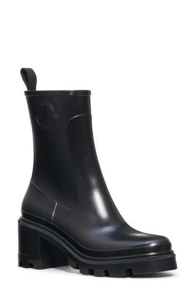 Shop Moncler Loftgrip Block Heel Rain Boot In Black