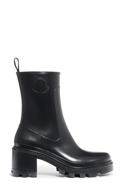 Shop Moncler Loftgrip Block Heel Rain Boot In Black