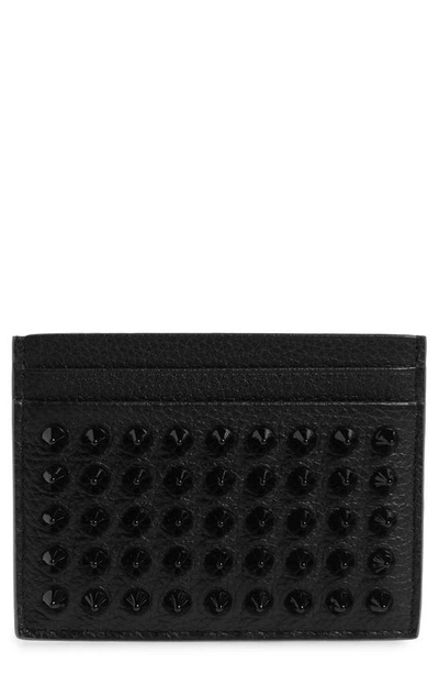 Shop Christian Louboutin Kios Spikes Calfskin Leather Card Case In Black/ Black