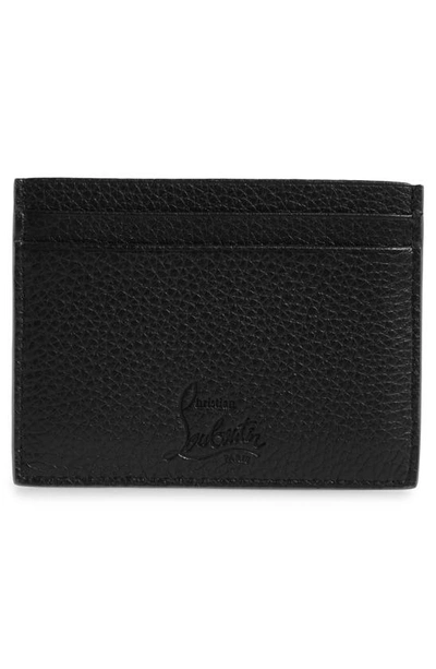 Shop Christian Louboutin Kios Spikes Calfskin Leather Card Case In Black/ Black