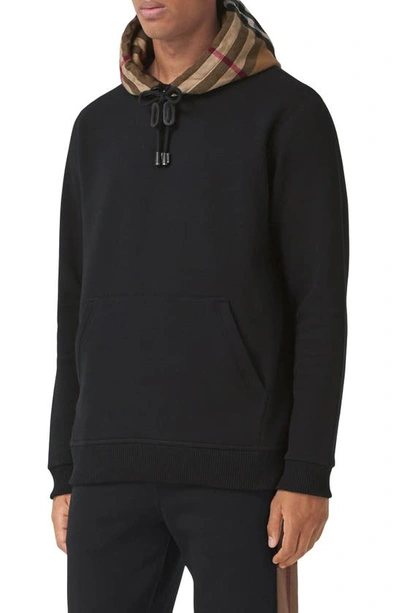Shop Burberry Check Cotton Blend Hoodie In Black