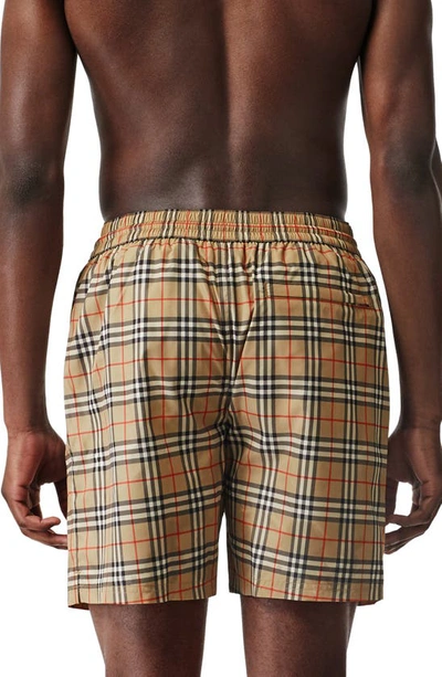 Shop Burberry Guildes Vintage Check Swim Trunks In Archive Beige