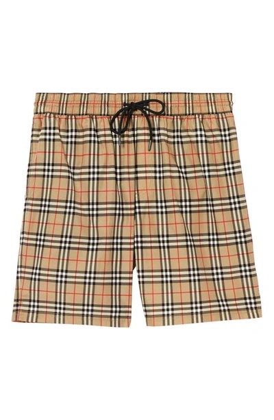 Shop Burberry Guildes Vintage Check Swim Trunks In Archive Beige