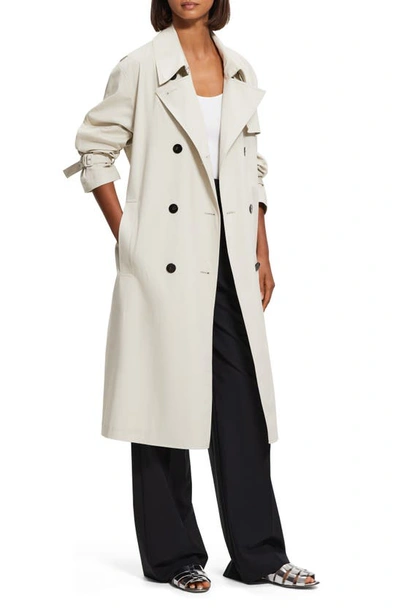 Shop Theory Sleek Double Breasted Cotton Blend Trench Coat In Sand