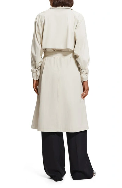Shop Theory Sleek Double Breasted Cotton Blend Trench Coat In Sand