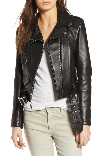 Shop Schott Crop Leather Jacket In Black