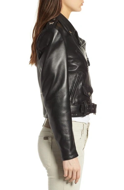 Schott Crop Leather Jacket In Black