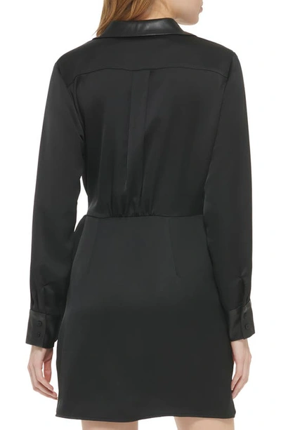 Shop Dkny Mixed Media Long Sleeve Minidress In Black/ Black
