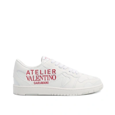 Shop Valentino Leather Logo Sneakers In White