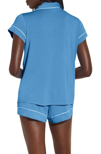 Shop Eberjey Gisele Jersey Knit Shorty Pajamas In Azure/ Ivory