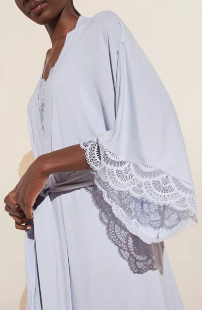 Eberjey Mariana Lace Trim Jersey Knit Robe In Ice Blue