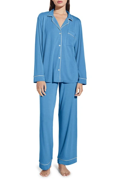 Shop Eberjey Gisele Jersey Knit Pajamas In Azure/ Ivory