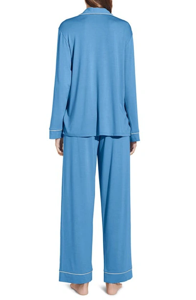 Shop Eberjey Gisele Jersey Knit Pajamas In Azure/ Ivory
