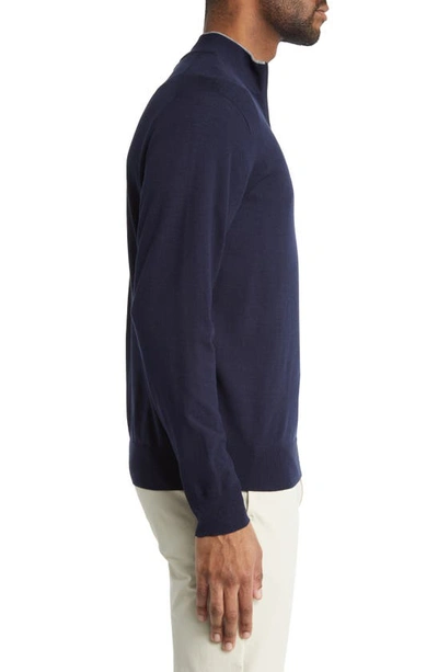 Shop Peter Millar Crown Crafted Excursionist Flex Quarter Zip Merino Wool Blend Pullover In Navy