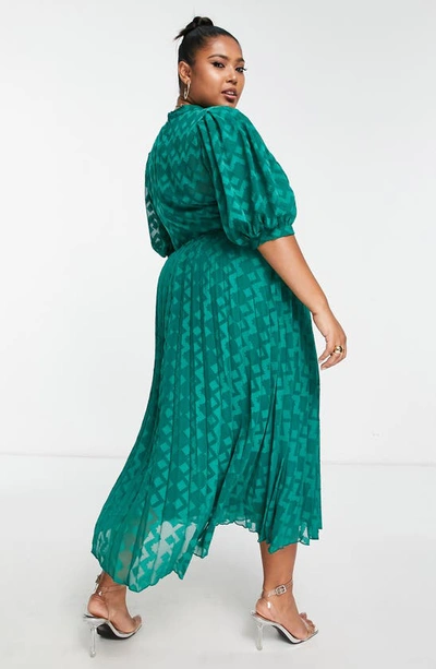 Shop Asos Design Curve Chevron Dobby Midi Dress In Dark Green