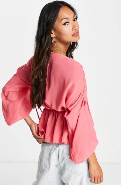 Shop Asos Design Ruched Shoulder Blouse In Light Pink