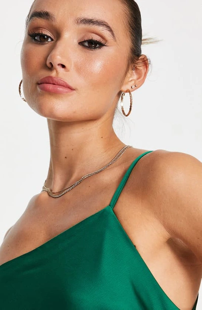 Shop Asos Design One-shoulder Satin Midi Dress In Medium Green
