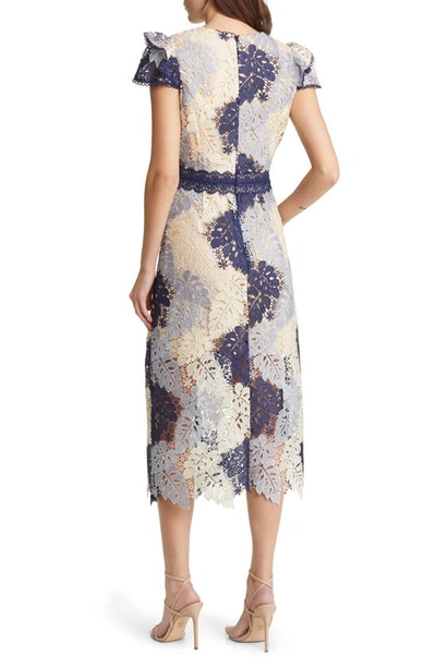 Adelyn Rae Adeline Palm Lace Midi Dress In Navy