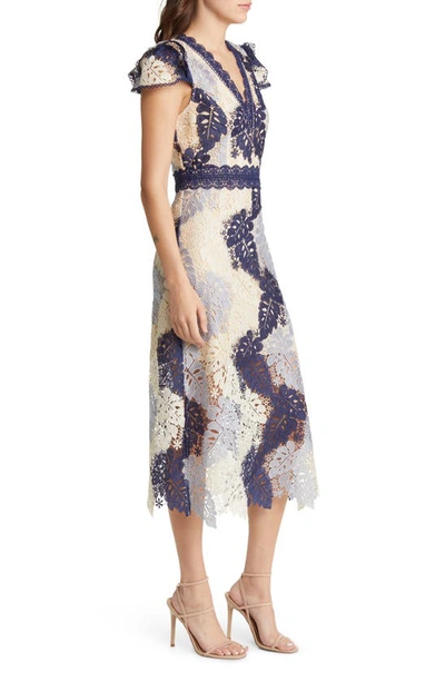 Shop Adelyn Rae Adeline Palm Lace Midi Dress In Navy
