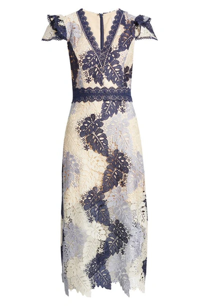 Shop Adelyn Rae Adeline Palm Lace Midi Dress In Navy