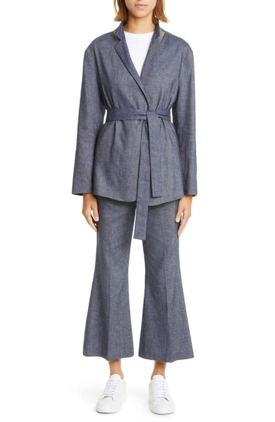 Shop Fabiana Filippi Belted Cotton & Linen Blend Jacket In Blu Denim