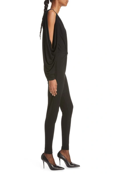 Shop Saint Laurent One-shoulder Jersey Jumpsuit In Noir