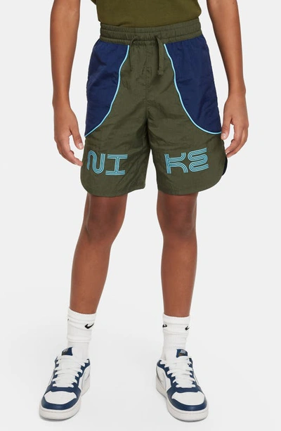 Shop Nike Kids' Sportswear Woven Shorts In Khaki/ Navy/ Baltic Blue