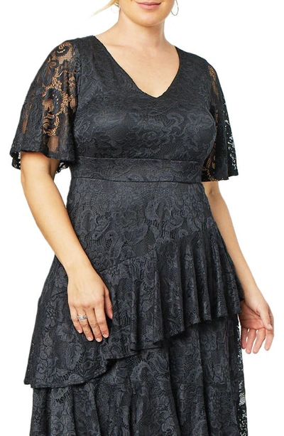 Shop Kiyonna Lace Affair Cocktail Midi Dress In Onyx