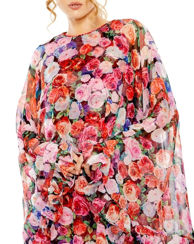 Shop Mac Duggal Floral Printed Cape Mini Dress In Floral Multi