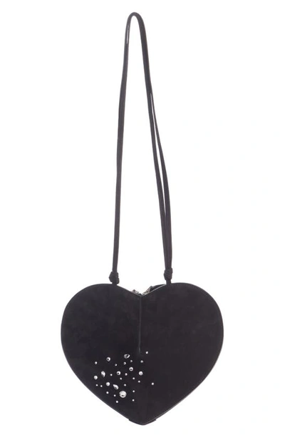 Shop Alaïa Le Coeur Crystal Embellished Suede Crossbody Bag In Noir