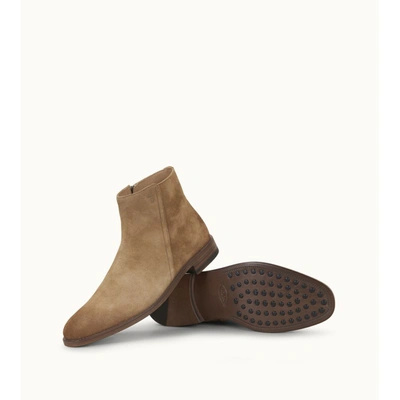 Shop Tod's Ankle Boots In Suede In Beige