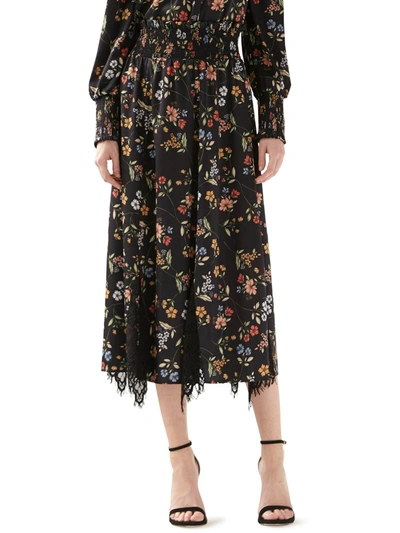 Shop ml Monique Lhuillier Womens Satin Floral Midi Skirt In Multi