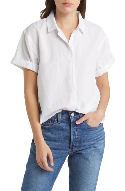 Shop Madewell Slim Central Cotton Blend Shirt In Eyelet White