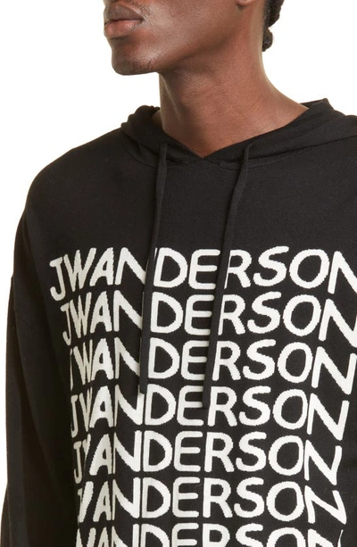 Shop Jw Anderson Repeat Logo Wool Sweater Hoodie In Black/ White