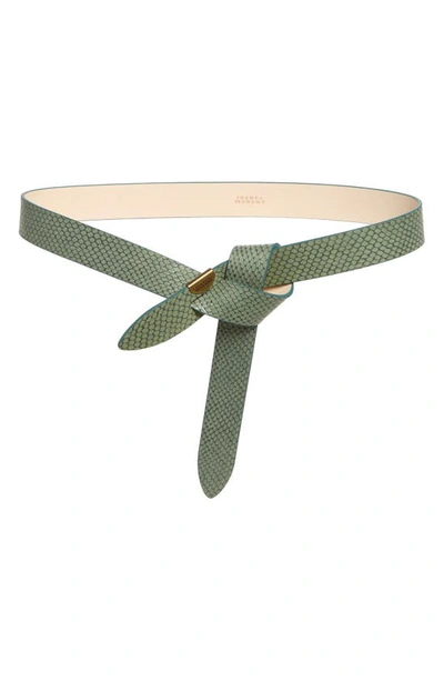 Shop Isabel Marant Lecce Python Effect Knotted Leather Belt In Almond Green