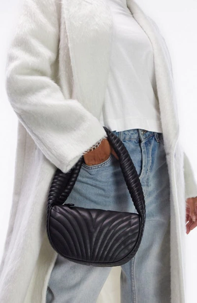 Topshop Genna Quilted Top Handle Bag In Black