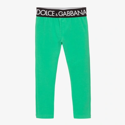 Shop Dolce & Gabbana Girls Green Cotton Logo Leggings