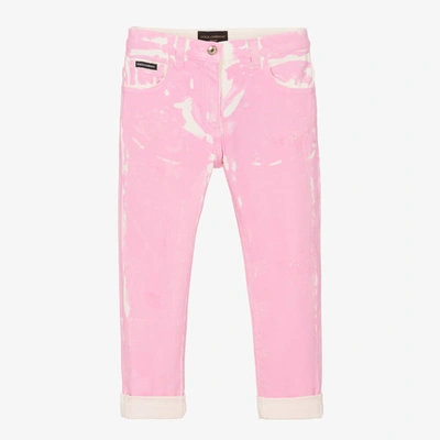 Shop Dolce & Gabbana Girls Pink Painted Denim Jeans
