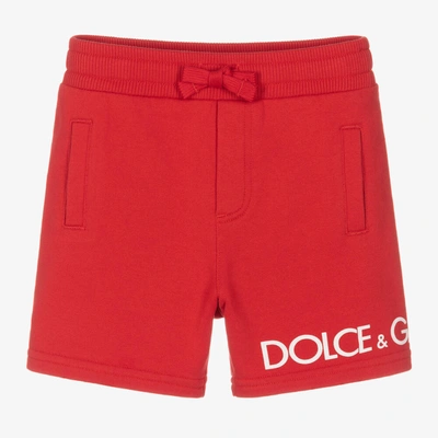 Shop Dolce & Gabbana Boys Red Cotton Logo Shorts