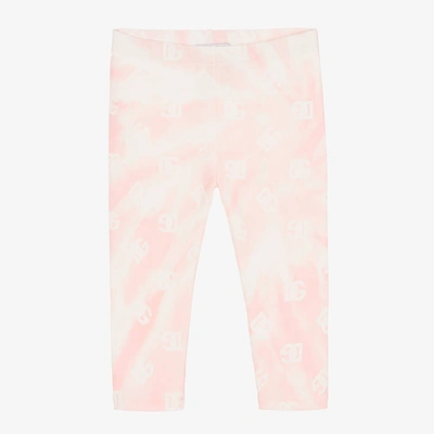 Shop Dolce & Gabbana Girls Pink Cotton Tie-dye Logo Leggings