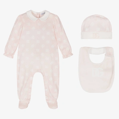 Shop Dolce & Gabbana Girls Pink Dg Logo Babysuit Set