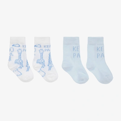 Shop Kenzo Kids Blue Logo Baby Socks (2 Pack)