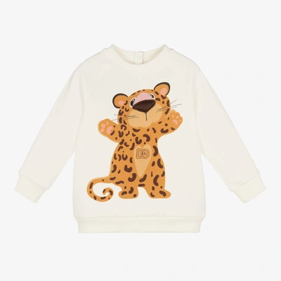 Shop Dolce & Gabbana Girls Ivory Cotton Leopard Sweatshirt