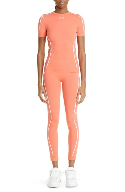 Shop Off-white Stamp Seamless Leggings In Coral Red