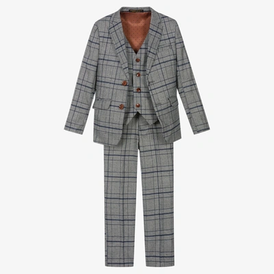 Shop Romano Boys Grey & Blue Check Suit