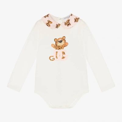 Shop Dolce & Gabbana Girls Ivory Cotton Jersey Leopard Bodysuit