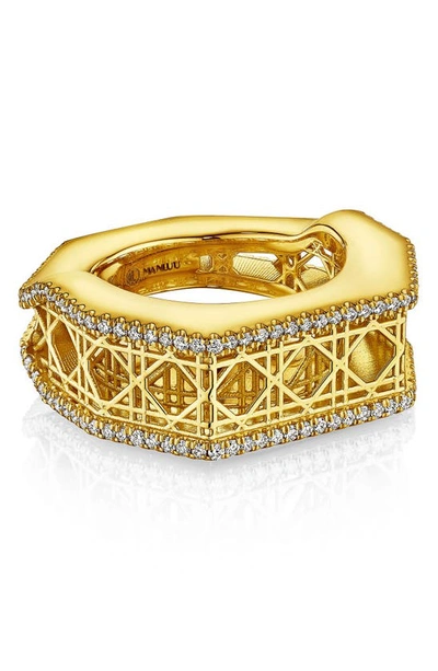 Shop Manluu Cane Diamond Cage Ring In Yellow Gold