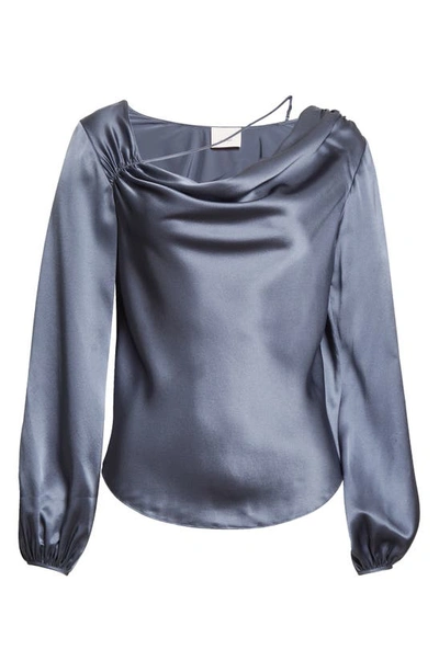 Shop Cinq À Sept Jordy Cowl Neck Silk Top In Slate